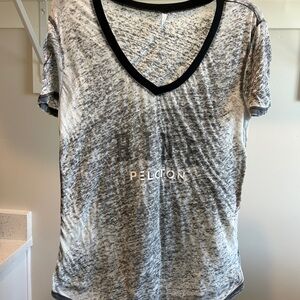 Z Supply Women's Black and White V-Neck Tee with Peloton Logo